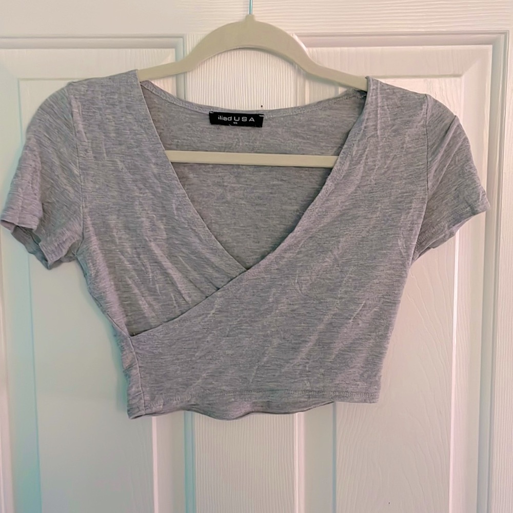 Gray Wrap Crop Top